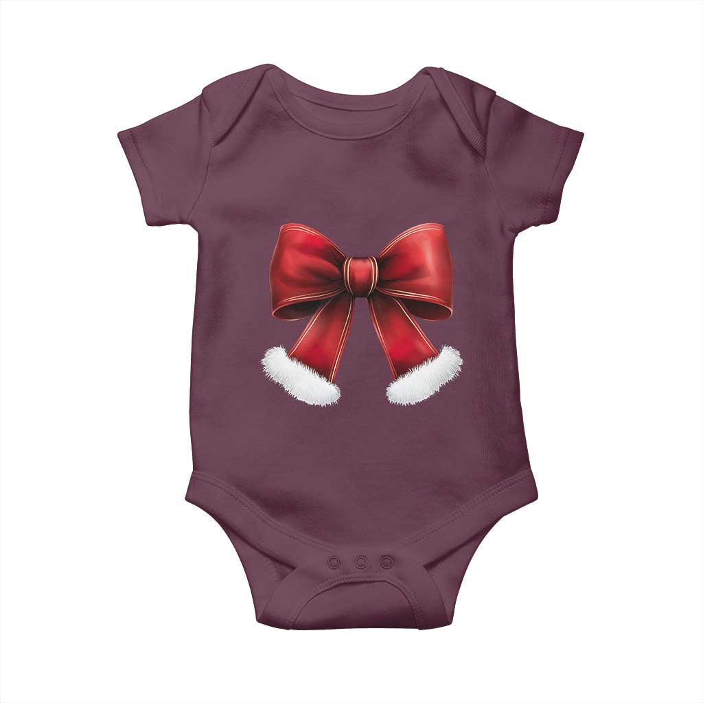 Red Coquette Bow Santa Retro Christmas Vibe Baby Onesie TS02 Maroon Print Your Wear
