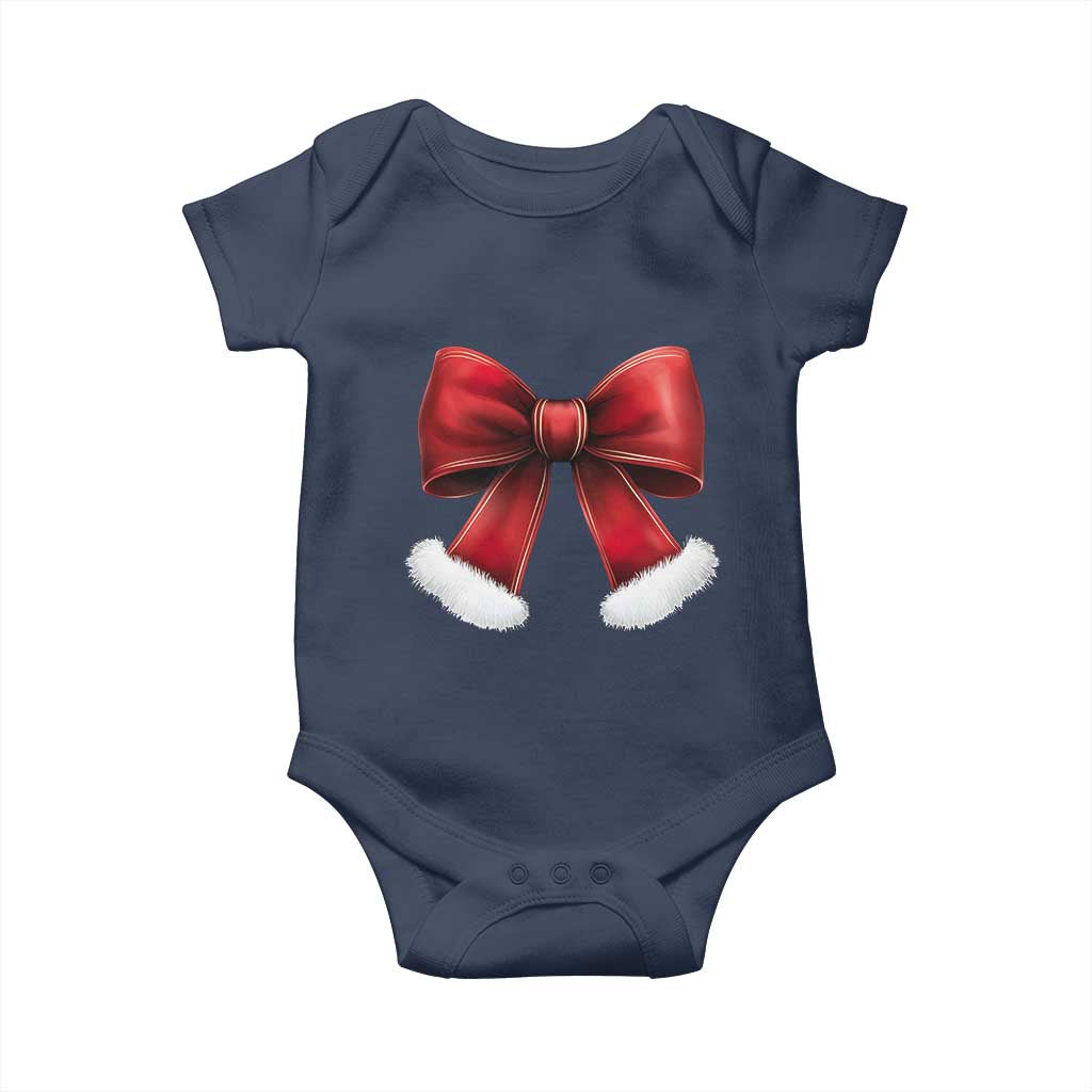 Red Coquette Bow Santa Retro Christmas Vibe Baby Onesie TS02 Navy Print Your Wear