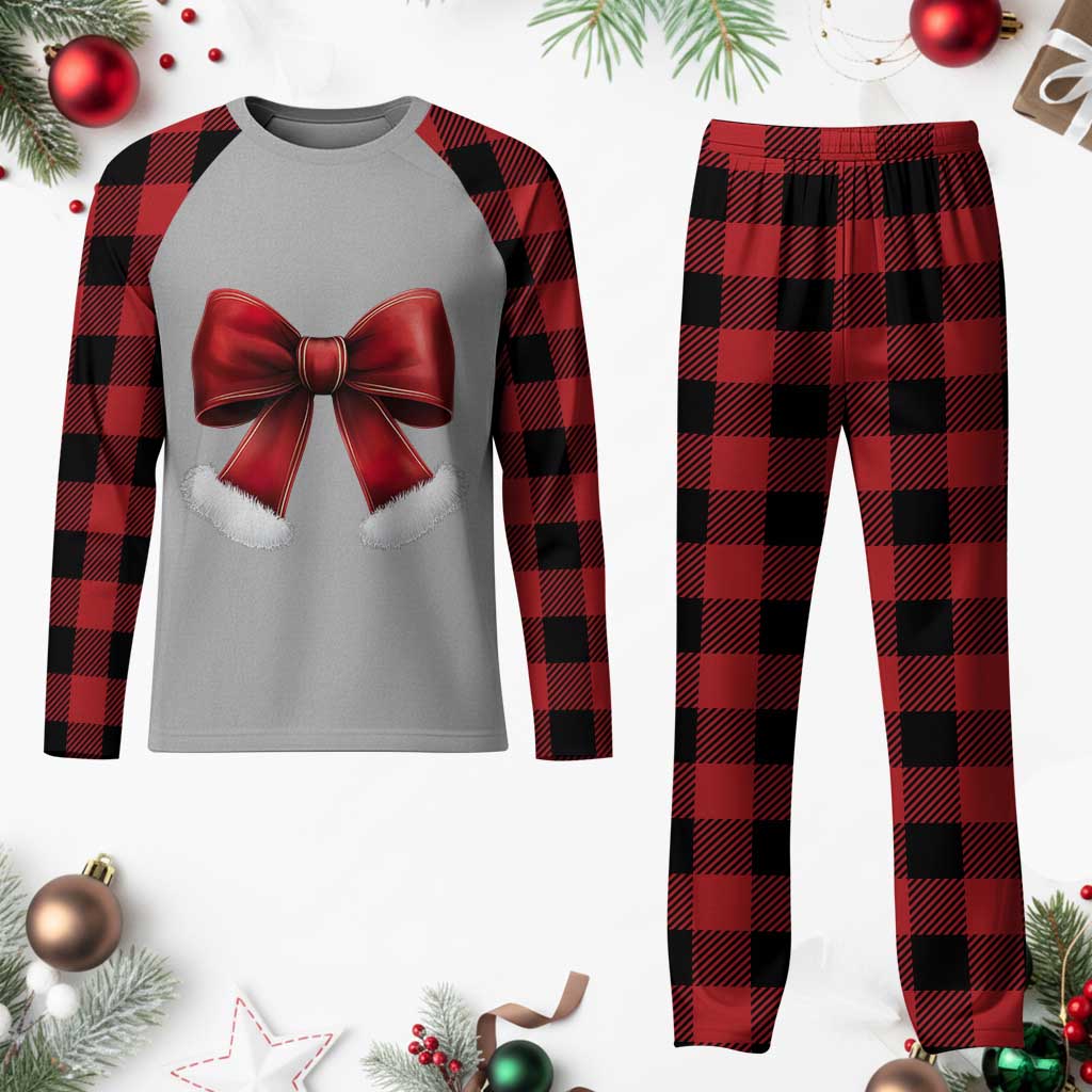 Red Coquette Bow Santa Retro Christmas Vibe Plaid Pajama Set TS02 Buffalo Plaid Print Your Wear