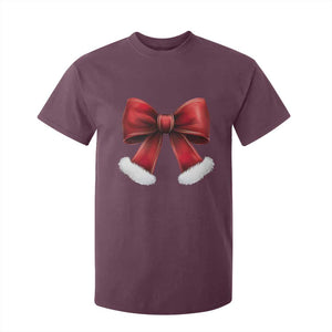 Red Coquette Bow Santa Retro Christmas Vibe T Shirt For Kid TS02 Maroon Print Your Wear
