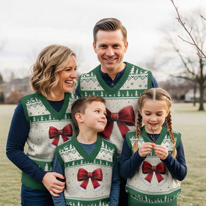 Red Coquette Bow Santa Retro Xmas Vibe V-Neck Knit Sweater Vest TS02 Beige Green Print Your Wear