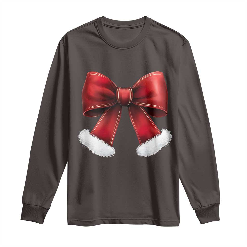 Red Coquette Bow Santa Retro Christmas Vibe Long Sleeve Shirt TS02 Dark Chocolate Print Your Wear