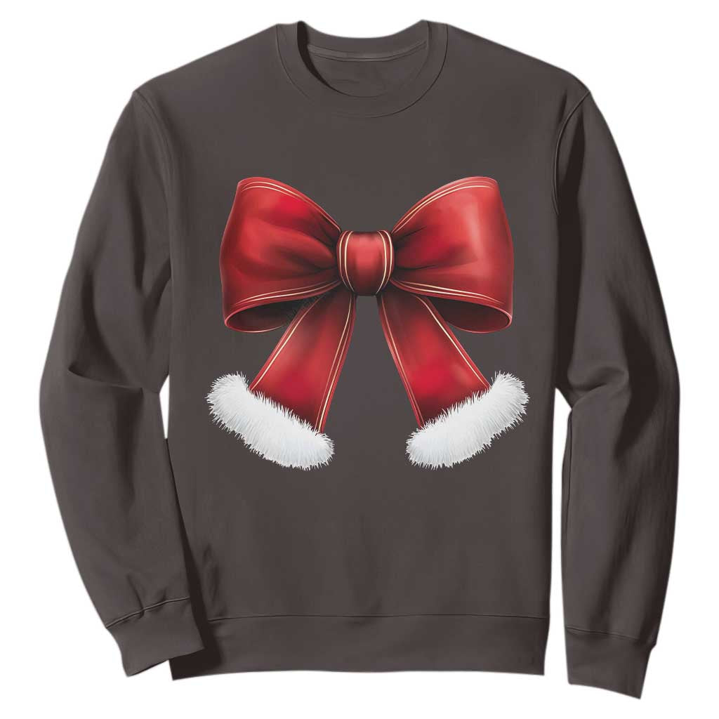 Red Coquette Bow Santa Retro Christmas Vibe Sweatshirt TS02 Dark Chocolate Print Your Wear