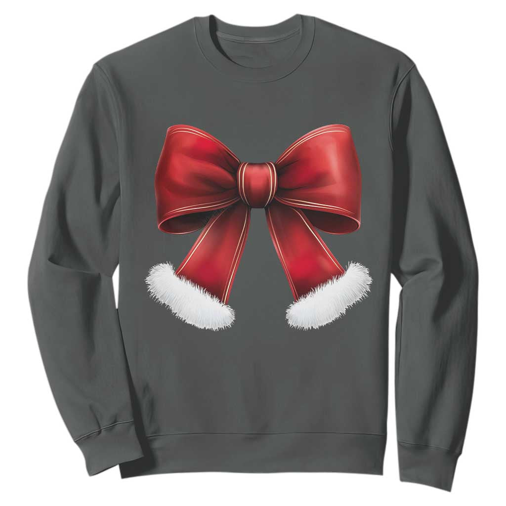 Red Coquette Bow Santa Retro Christmas Vibe Sweatshirt TS02 Dark Heather Print Your Wear