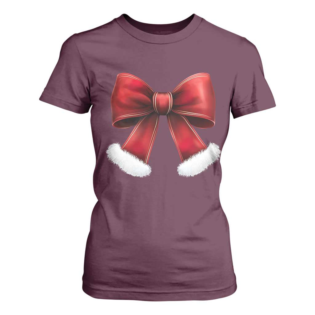 Red Coquette Bow Santa Retro Christmas Vibe T Shirt For Women TS02 Maroon Print Your Wear