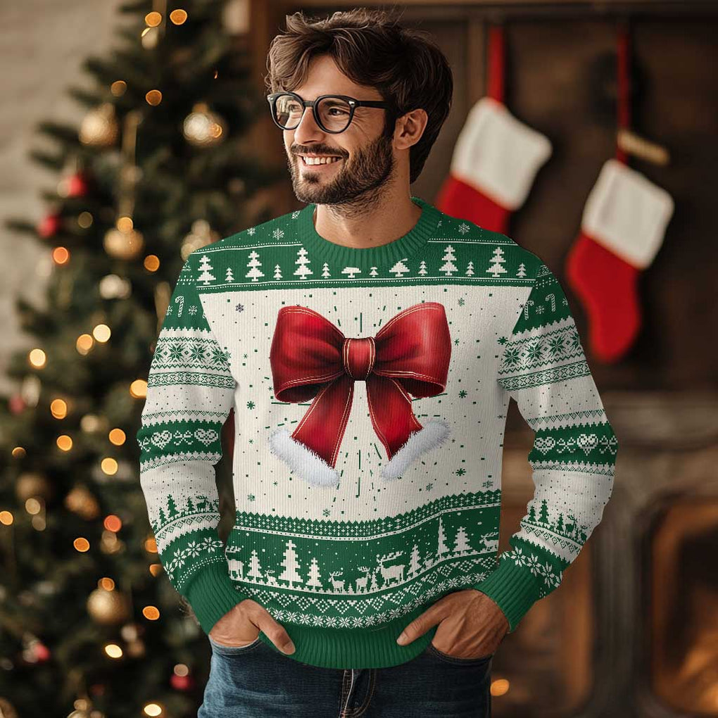 Red Coquette Bow Santa Retro Xmas Vibe Ugly Christmas Sweater TS02 Green Print Your Wear