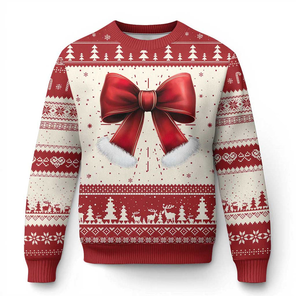 Red Coquette Bow Santa Retro Xmas Vibe Ugly Christmas Sweater TS02 Red Print Your Wear