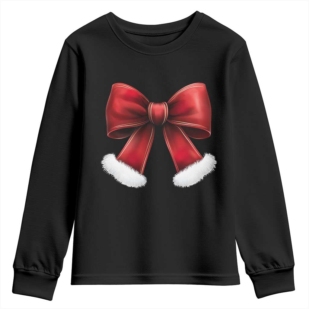 Red Coquette Bow Santa Retro Christmas Vibe Youth Sweatshirt TS02 Black Print Your Wear