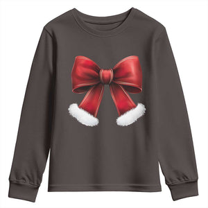 Red Coquette Bow Santa Retro Christmas Vibe Youth Sweatshirt TS02 Dark Chocolate Print Your Wear