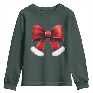Red Coquette Bow Santa Retro Christmas Vibe Youth Sweatshirt TS02 Dark Forest Green Print Your Wear