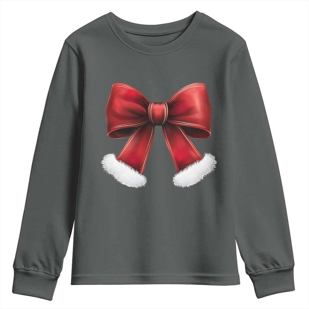 Red Coquette Bow Santa Retro Christmas Vibe Youth Sweatshirt TS02 Dark Heather Print Your Wear
