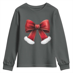 Red Coquette Bow Santa Retro Christmas Vibe Youth Sweatshirt TS02 Dark Heather Print Your Wear