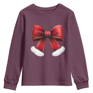 Red Coquette Bow Santa Retro Christmas Vibe Youth Sweatshirt TS02 Maroon Print Your Wear
