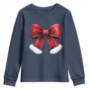 Red Coquette Bow Santa Retro Christmas Vibe Youth Sweatshirt TS02 Navy Print Your Wear