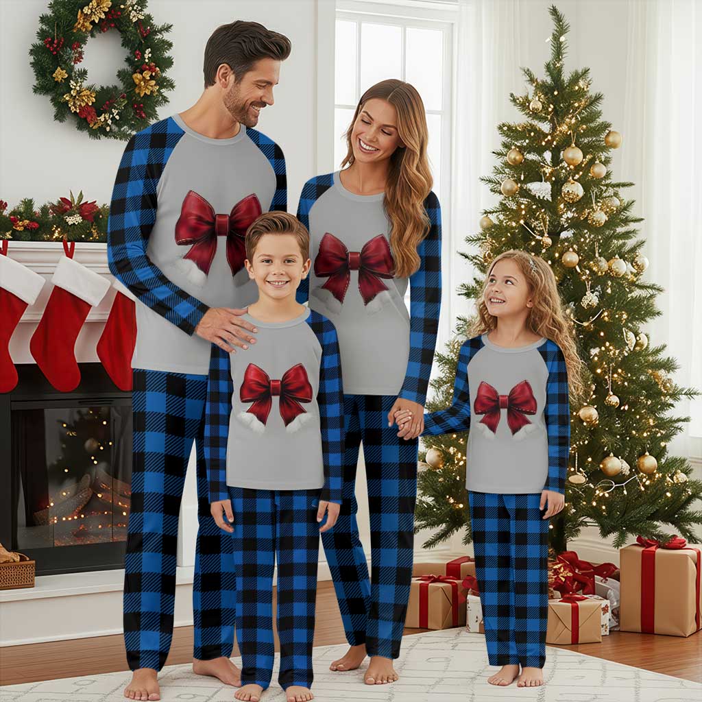 Red Coquette Bow Santa Christmas Vibe Plaid Pajama Set TS02 Blue Plaid Print Your Wear