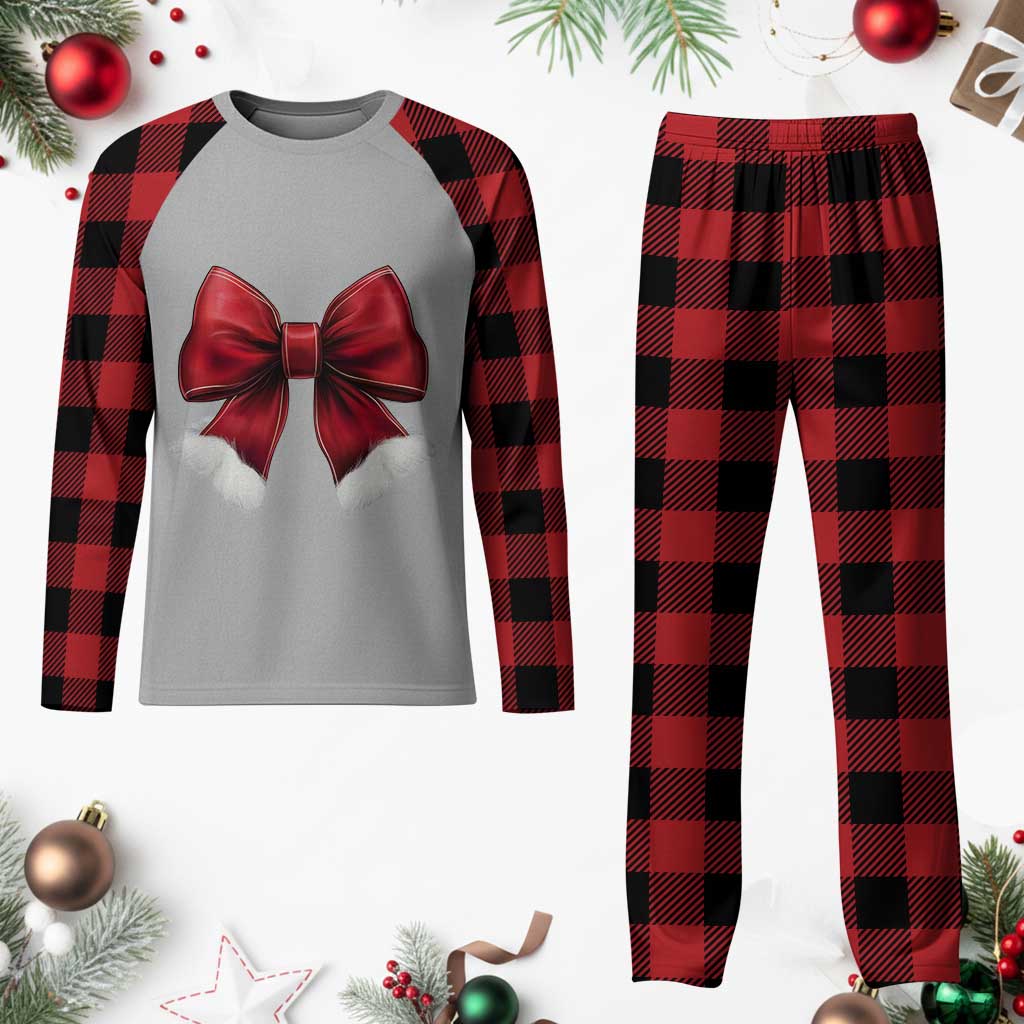 Red Coquette Bow Santa Christmas Vibe Plaid Pajama Set TS02 Buffalo Plaid Print Your Wear