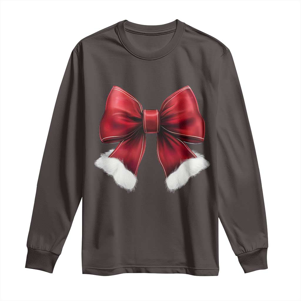 Red Coquette Bow Santa Christmas Vibe Long Sleeve Shirt TS02 Dark Chocolate Print Your Wear