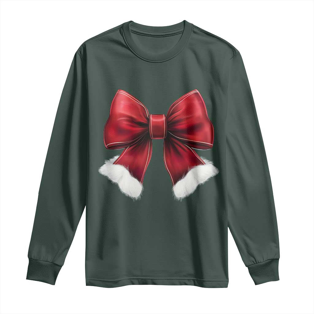 Red Coquette Bow Santa Christmas Vibe Long Sleeve Shirt TS02 Dark Forest Green Print Your Wear