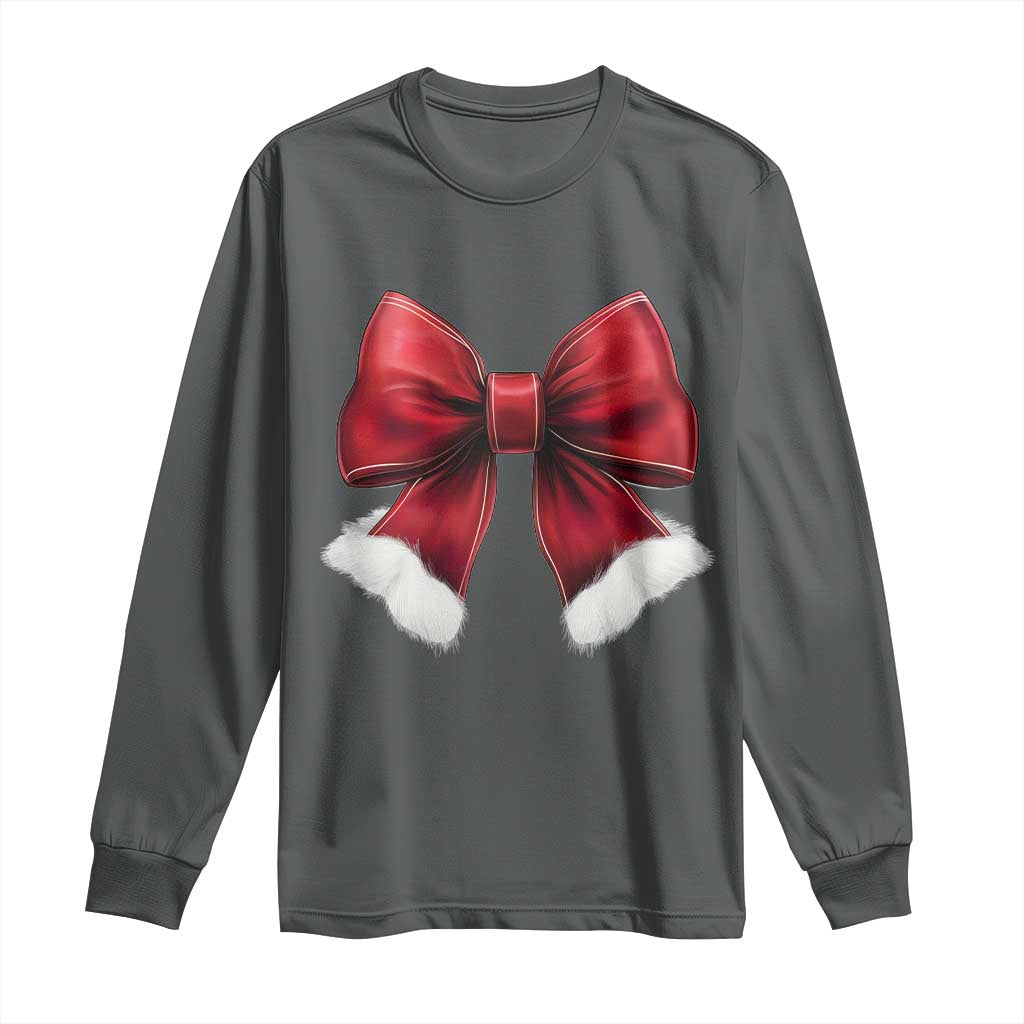 Red Coquette Bow Santa Christmas Vibe Long Sleeve Shirt TS02 Dark Heather Print Your Wear