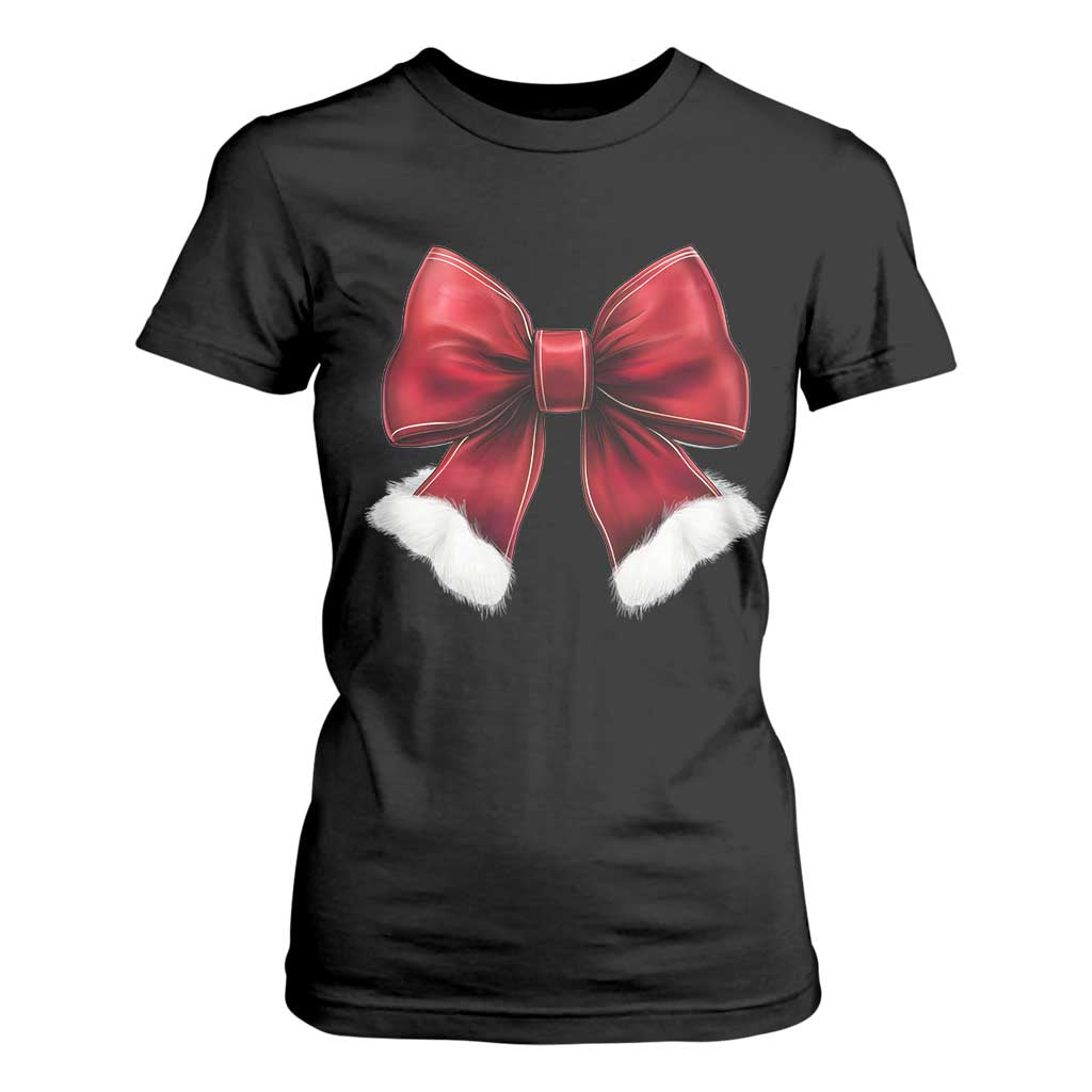 Red Coquette Bow Santa Christmas Vibe T Shirt For Women TS02 Black Print Your Wear