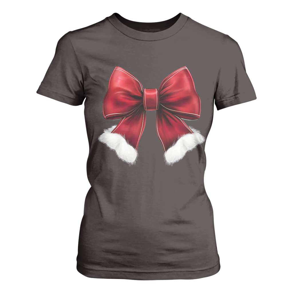 Red Coquette Bow Santa Christmas Vibe T Shirt For Women TS02 Dark Chocolate Print Your Wear