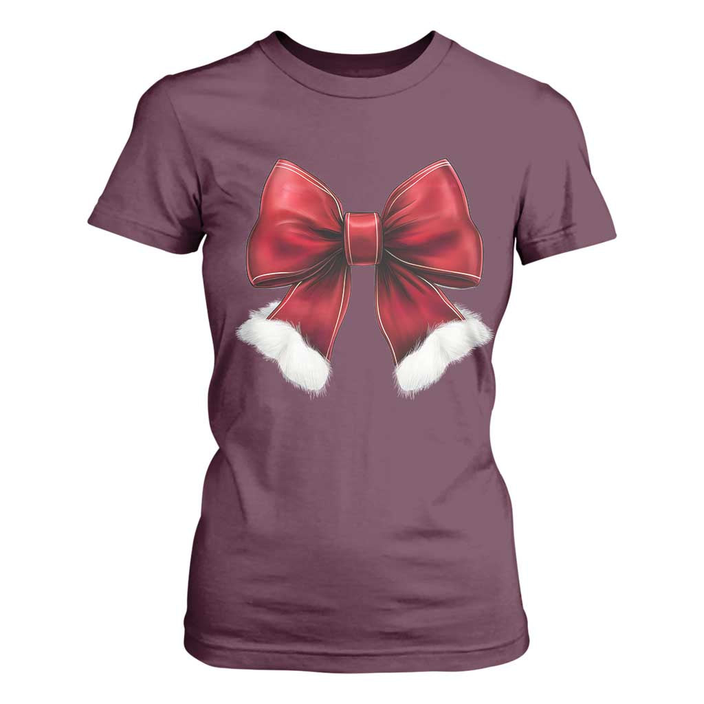 Red Coquette Bow Santa Christmas Vibe T Shirt For Women TS02 Maroon Print Your Wear