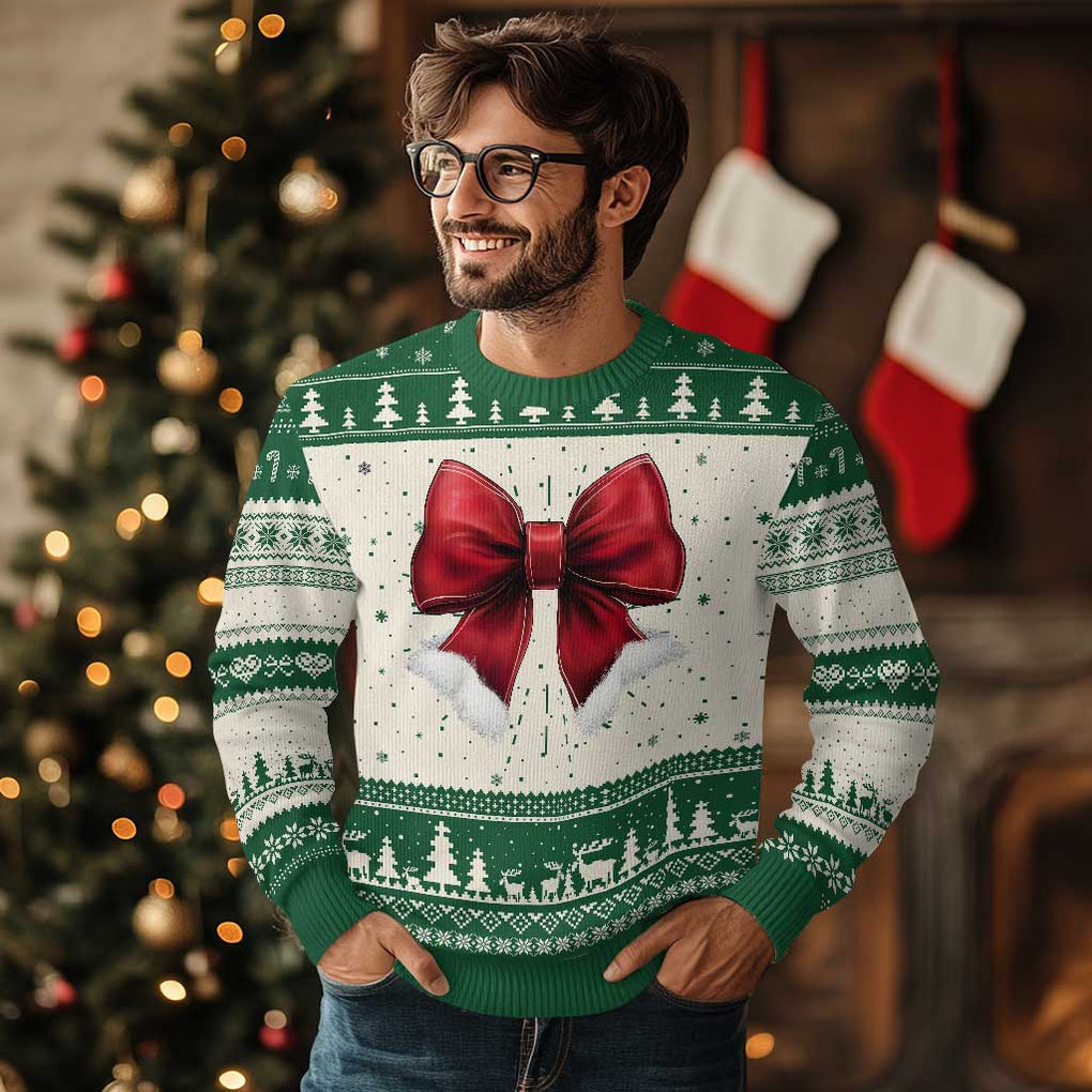 Red Coquette Bow Santa Xmas Vibe Ugly Christmas Sweater TS02 Green Print Your Wear