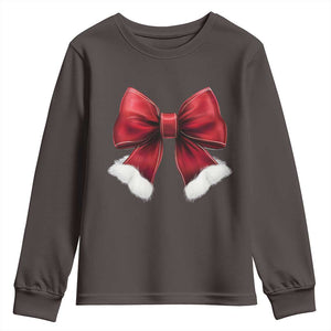 Red Coquette Bow Santa Christmas Vibe Youth Sweatshirt TS02 Dark Chocolate Print Your Wear
