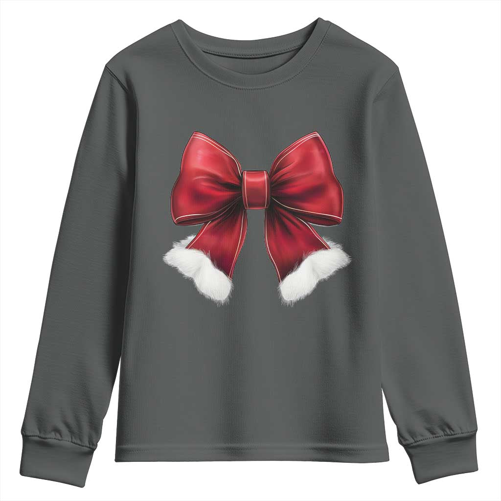 Red Coquette Bow Santa Christmas Vibe Youth Sweatshirt TS02 Dark Heather Print Your Wear