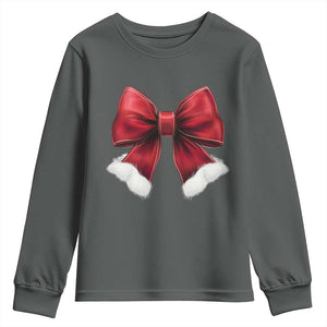 Red Coquette Bow Santa Christmas Vibe Youth Sweatshirt TS02 Dark Heather Print Your Wear