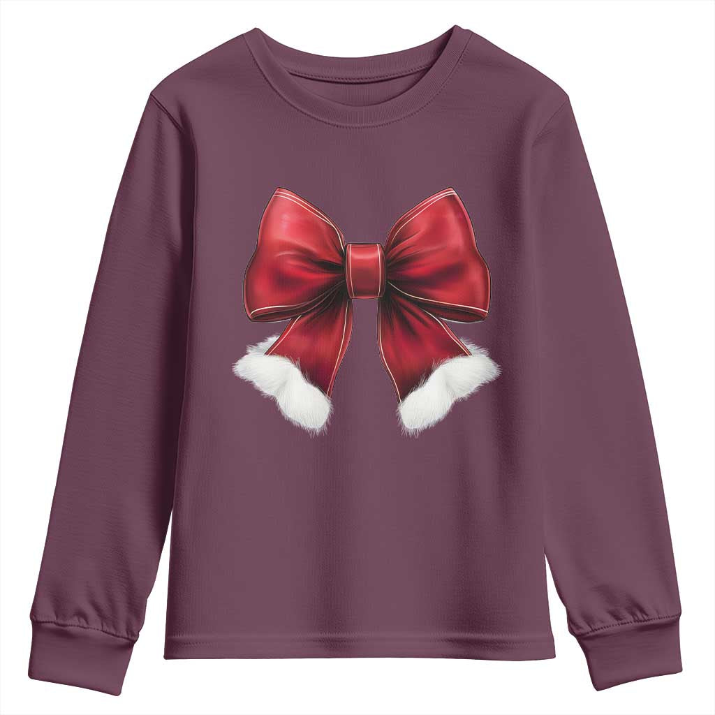 Red Coquette Bow Santa Christmas Vibe Youth Sweatshirt TS02 Maroon Print Your Wear