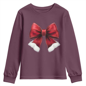 Red Coquette Bow Santa Christmas Vibe Youth Sweatshirt TS02 Maroon Print Your Wear