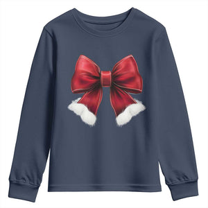 Red Coquette Bow Santa Christmas Vibe Youth Sweatshirt TS02 Navy Print Your Wear