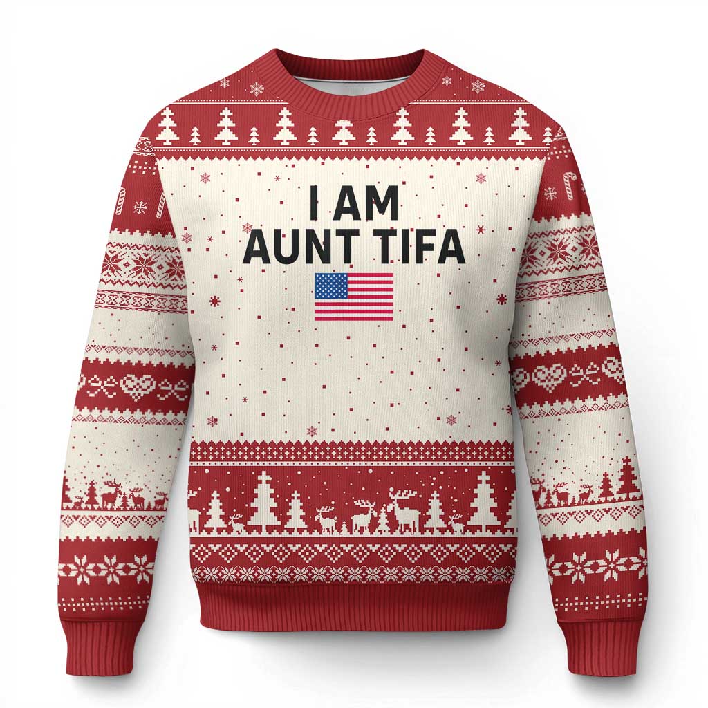 Funny I Am Aunt Tifa Ugly Christmas Sweater Sarcastic Political Meme American Flag TS02 Beige Red Print Your Wear