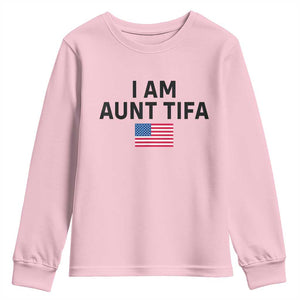 Funny I Am Aunt Tifa Youth Sweatshirt Sarcastic Political Meme American Flag TS02 Light Pink Print Your Wear