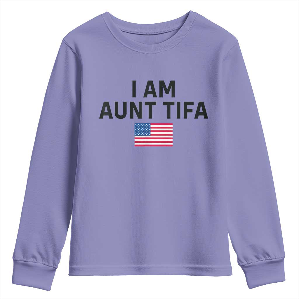 Funny I Am Aunt Tifa Youth Sweatshirt Sarcastic Political Meme American Flag TS02 Violet Print Your Wear