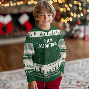 Funny I Am Aunt Tifa Ugly Christmas Sweater Funny Political Sarcasm Patriotic Minimalist TS02 Forest Green Beige Print Your Wear