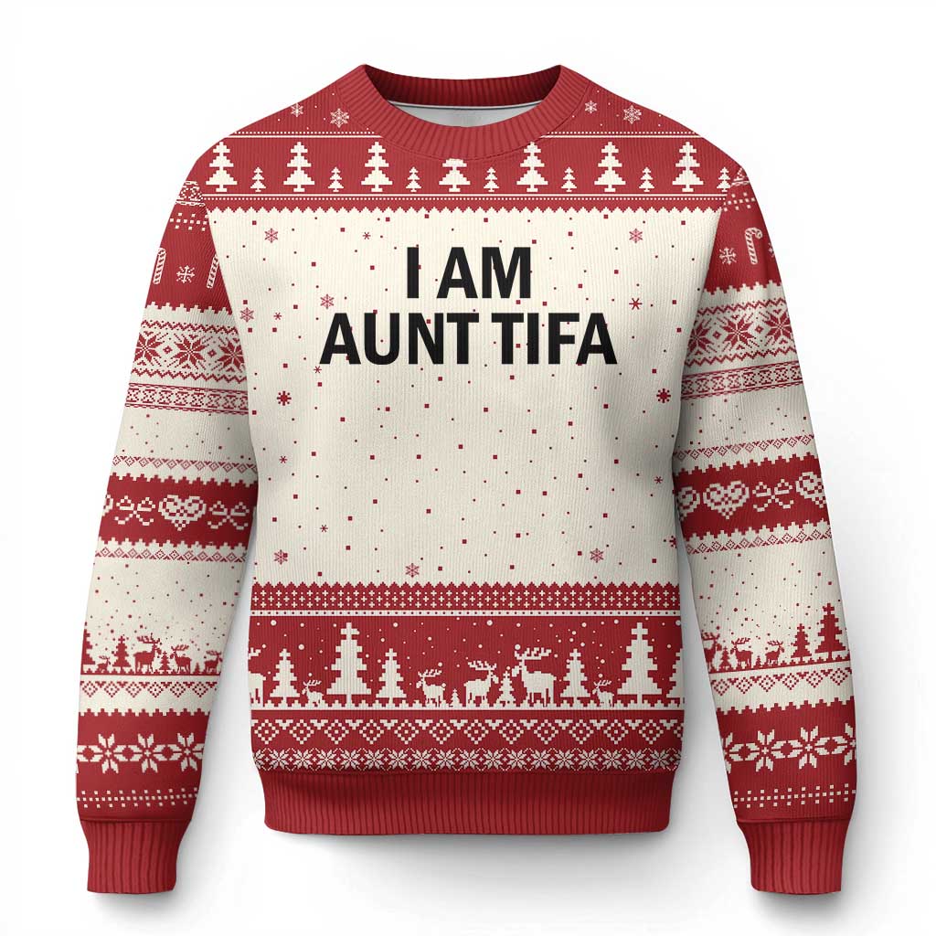 Funny I Am Aunt Tifa Ugly Christmas Sweater Sarcastic Political Satire Minimalist TS02 Beige Red Print Your Wear