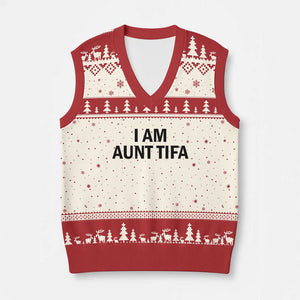 Funny I Am Aunt Tifa V-Neck Knit Sweater Vest Sarcastic Political Satire Minimalist TS02 Beige Red Print Your Wear