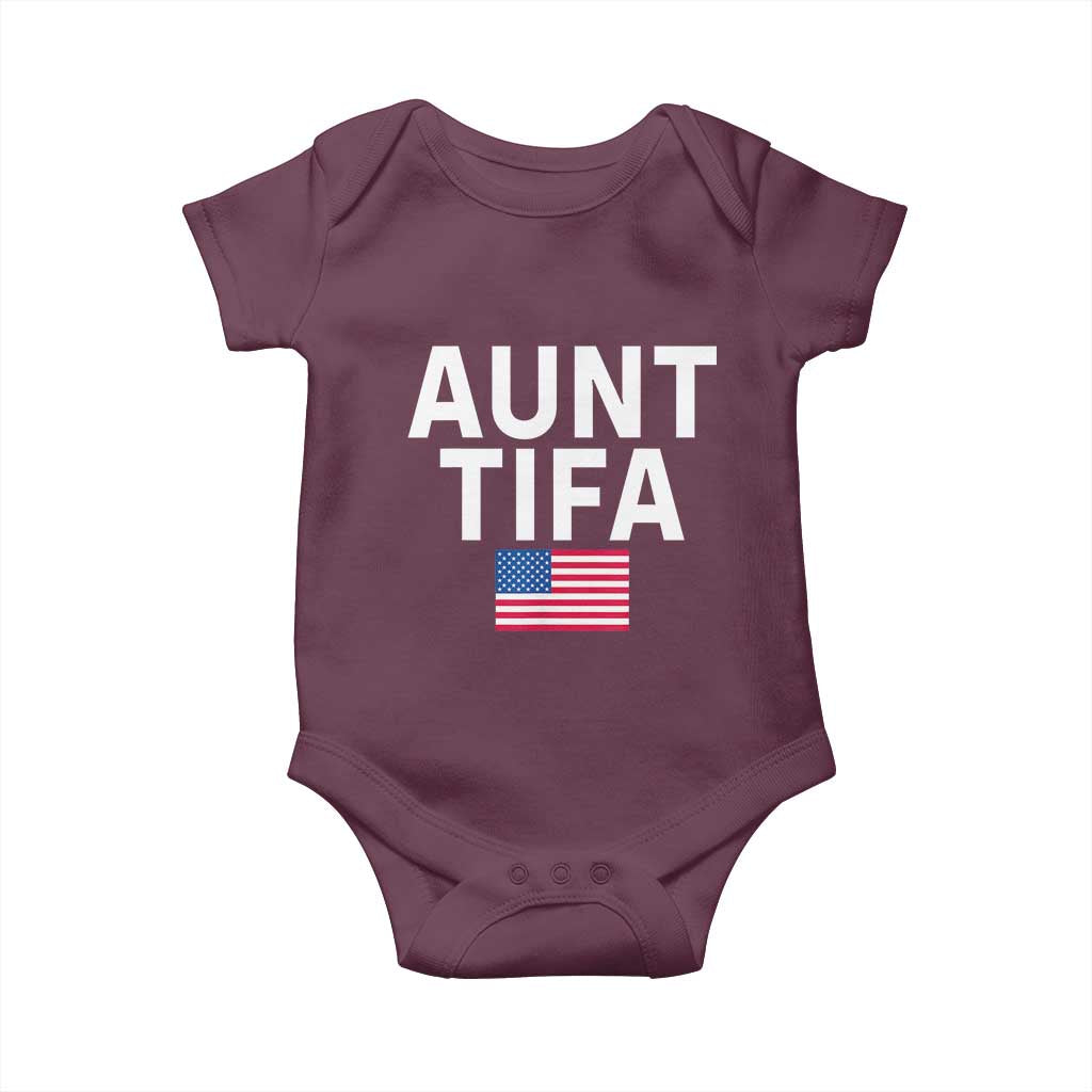 Aunt Tifa Baby Onesie Funny Political Sarcasm Patriotic American Flag TS02 Maroon Print Your Wear