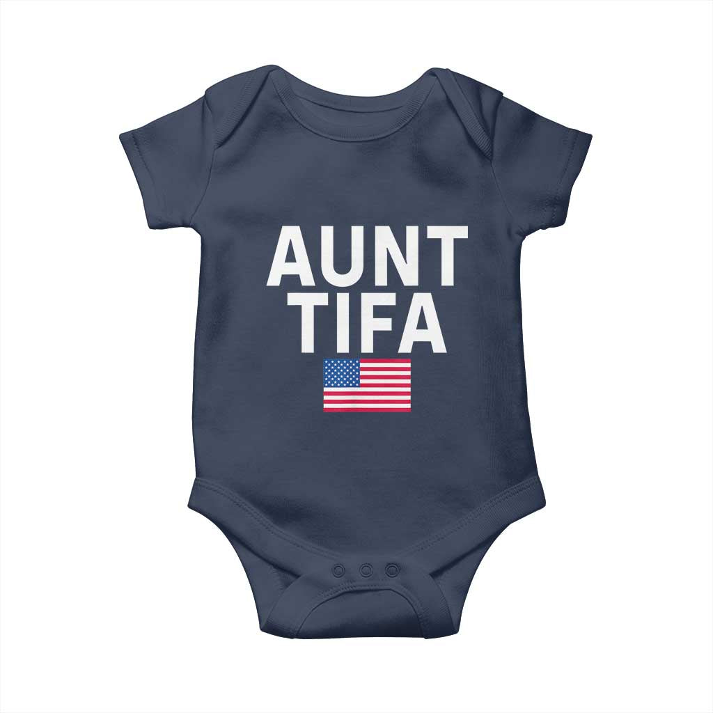 Aunt Tifa Baby Onesie Funny Political Sarcasm Patriotic American Flag TS02 Navy Print Your Wear