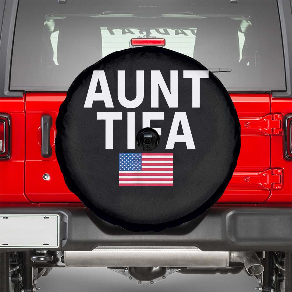 Aunt Tifa Spare Tire Cover Funny Political Sarcasm Patriotic American Flag TS02 Black Print Your Wear
