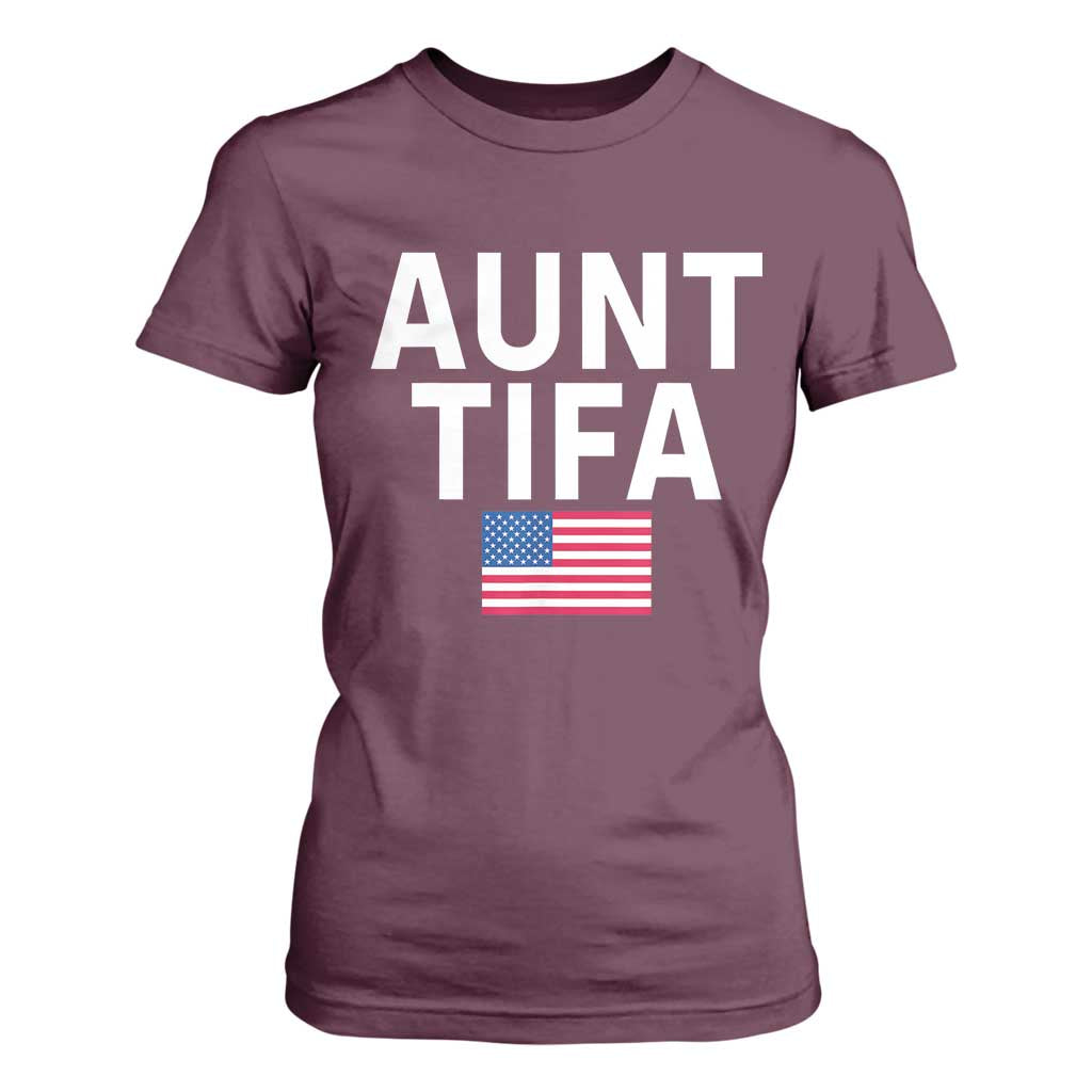 Aunt Tifa T Shirt For Women Funny Political Sarcasm Patriotic American Flag TS02 Maroon Print Your Wear