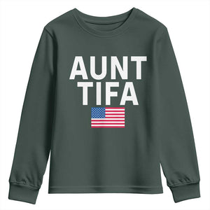 Aunt Tifa Youth Sweatshirt Funny Political Sarcasm Patriotic American Flag TS02 Dark Forest Green Print Your Wear