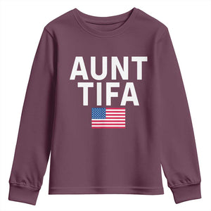 Aunt Tifa Youth Sweatshirt Funny Political Sarcasm Patriotic American Flag TS02 Maroon Print Your Wear