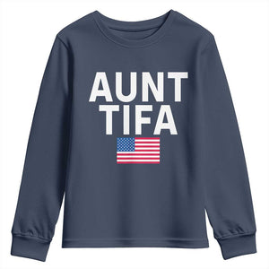 Aunt Tifa Youth Sweatshirt Funny Political Sarcasm Patriotic American Flag TS02 Navy Print Your Wear