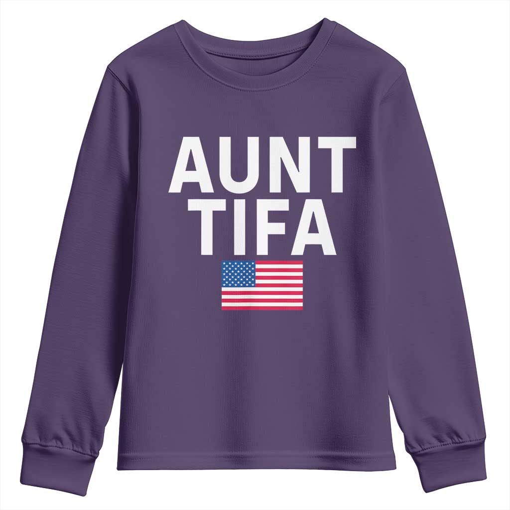 Aunt Tifa Youth Sweatshirt Funny Political Sarcasm Patriotic American Flag TS02 Purple Print Your Wear