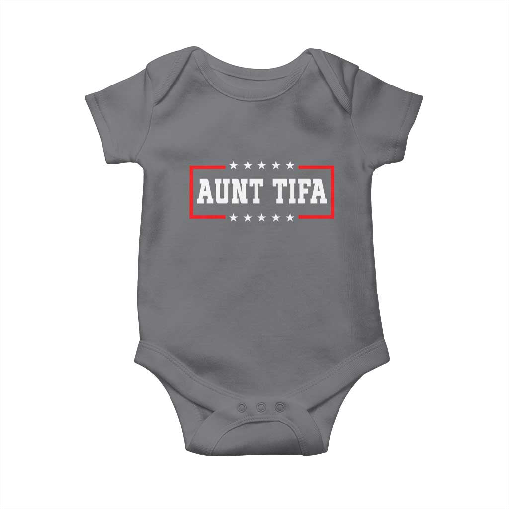 Aunt Tifa Baby Onesie Funny Political Sarcasm Patriotic TS02 Charcoal Print Your Wear