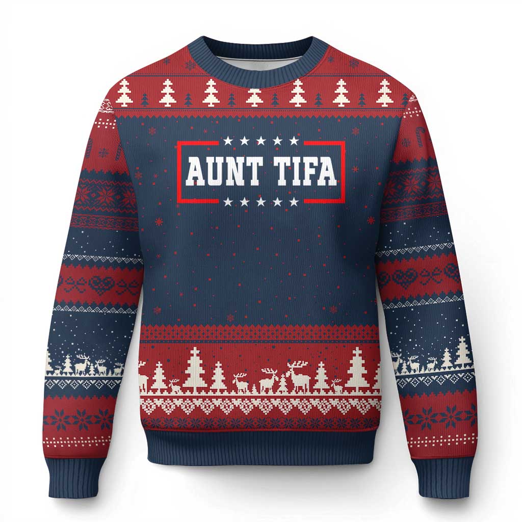 Aunt Tifa Ugly Christmas Sweater Funny Political Sarcasm Patriotic TS02 Navy Red Print Your Wear