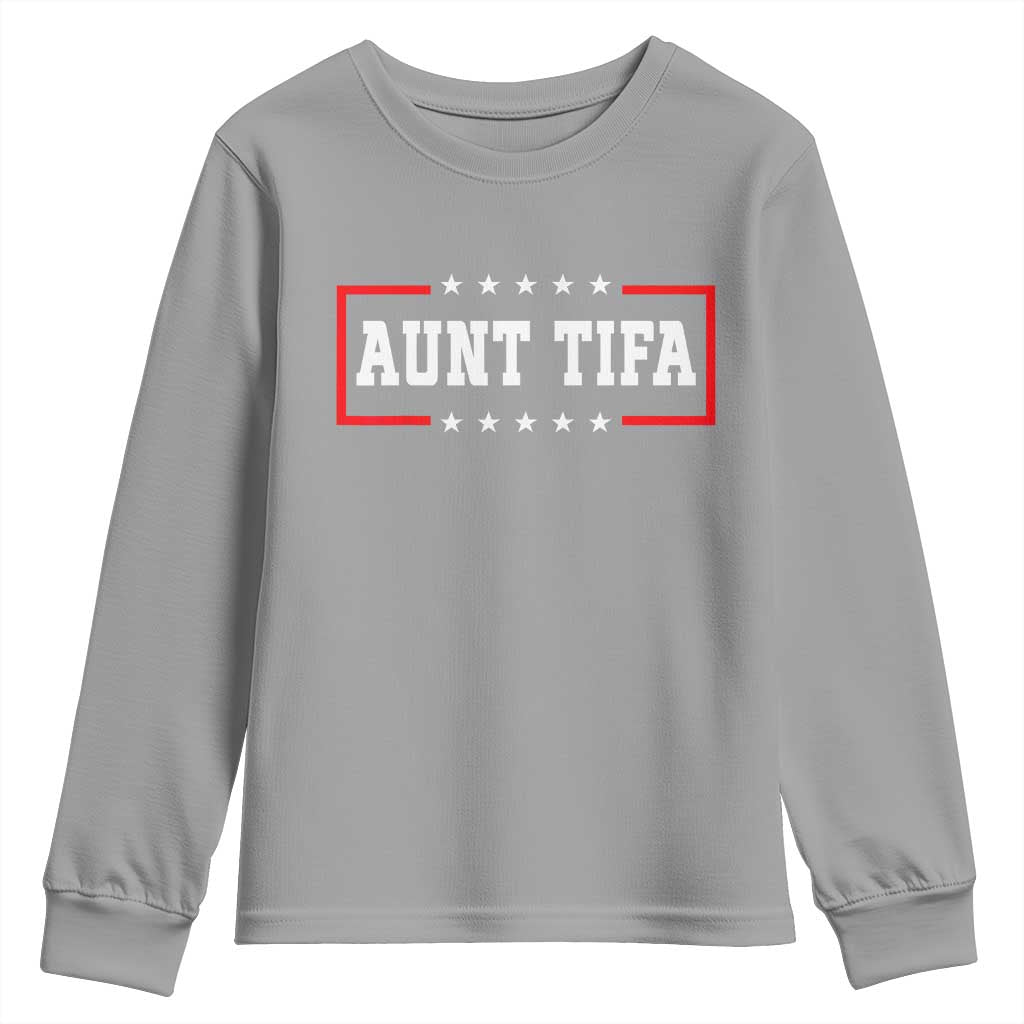 Aunt Tifa Youth Sweatshirt Funny Political Sarcasm Patriotic TS02 Sport Gray Print Your Wear